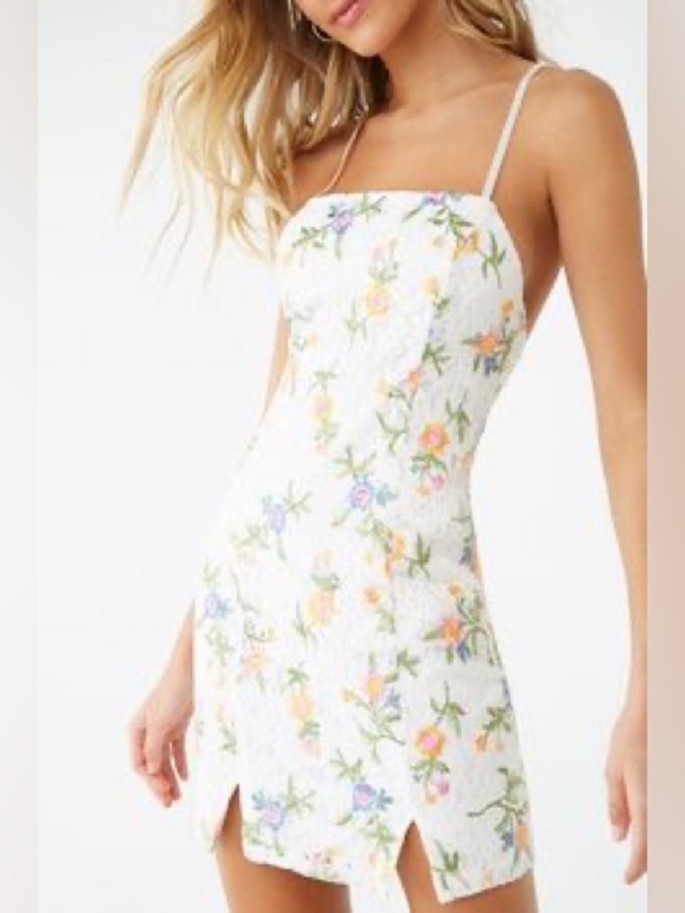 Forever 21 White Floral Embroidered Slip Mini Dress